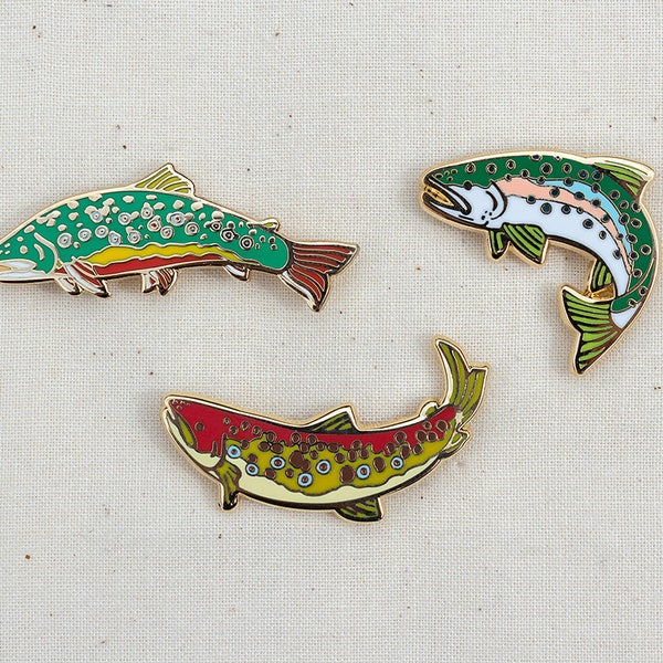 Set of 3 Trout Enamel Pins - Lapel Pin - Badge