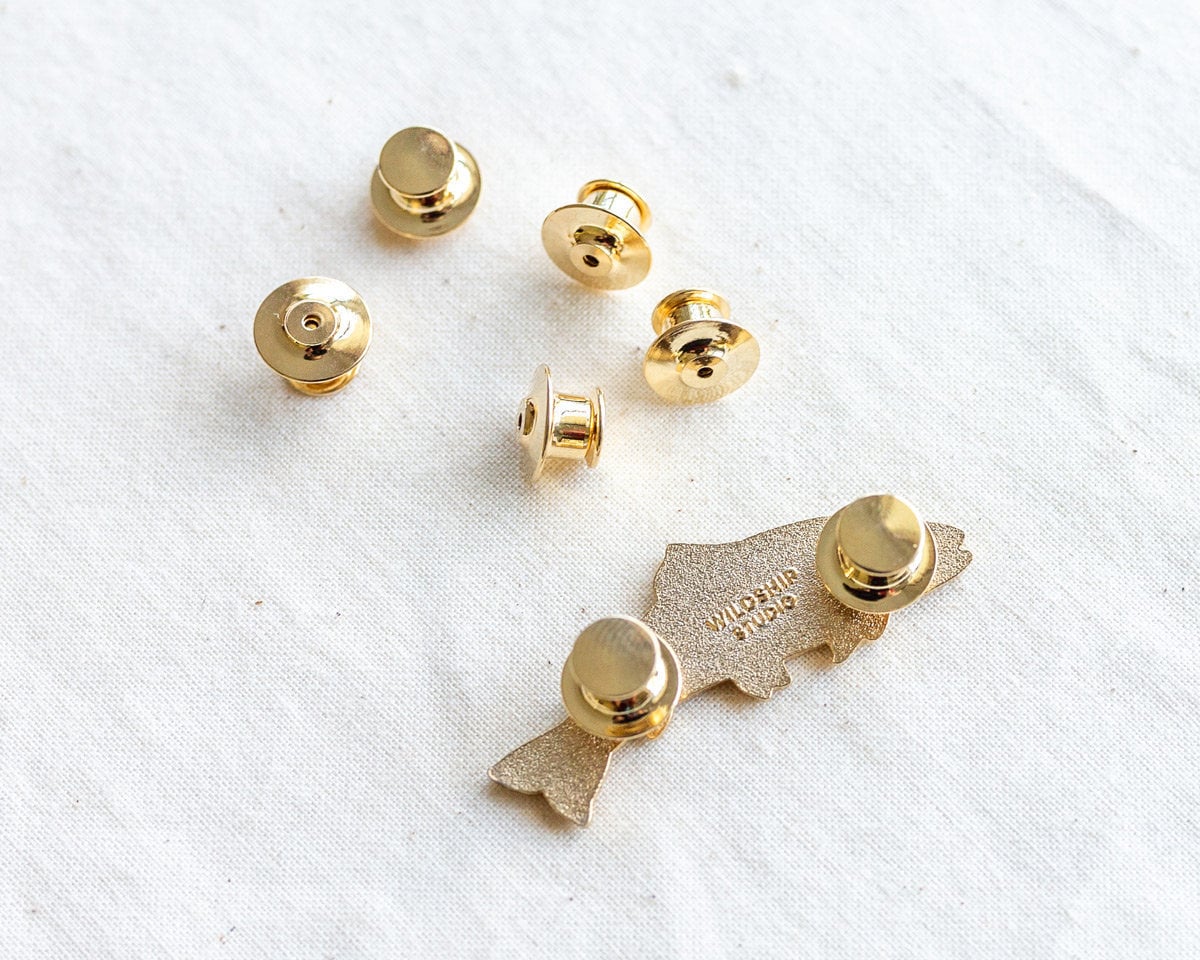 Packs of Enamel Pin Locking Pin Back Gold or Silver Spring Loaded No Tool Pin Back Clutch Top Hat Pinback