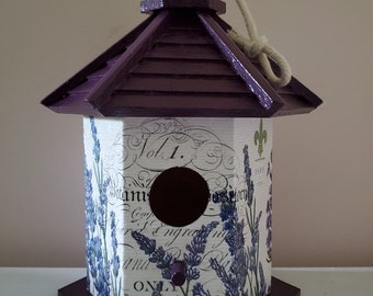 Lavender Floral Decorative Gazebo Birdhouse with Decoupage & Hand Painting