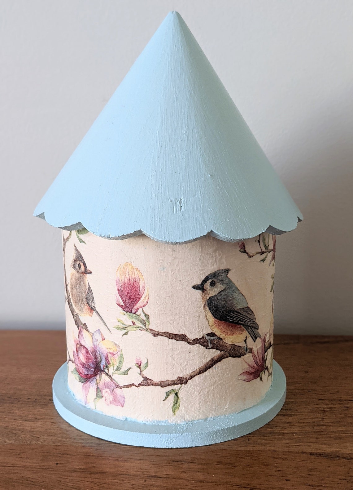 Hand Painted and Decoupage Decorative Cone Roof Birdhouse. Etsy