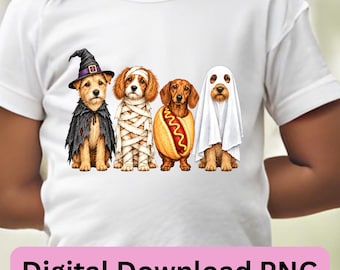 Four Dogs Halloween Costumes PNG Digital Download for Sublimation or DTF