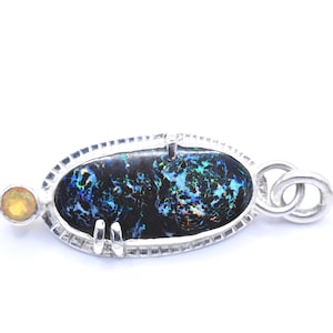 Handmade Australian Black Opal and Ethiopian Opal Sterling Silver Pendant