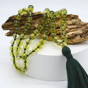 Natural Peridot Mala: Handmade Natural Gemstone Beads with Tassel