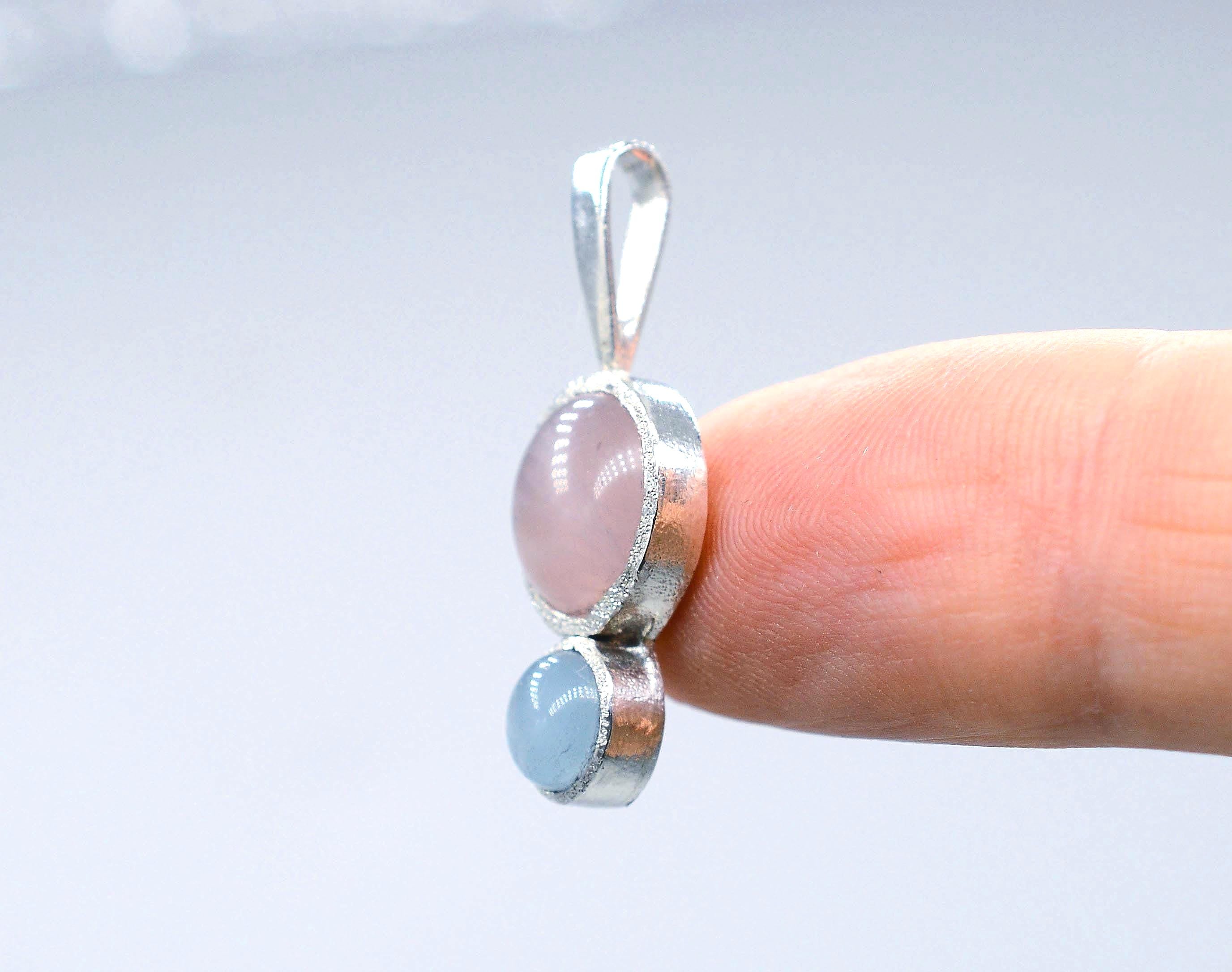 Collier Délicat En Argent 925 Avec Aigue-marine Et Morganite - Neuf Avec étiquettes, Marque Rose-Mimosa