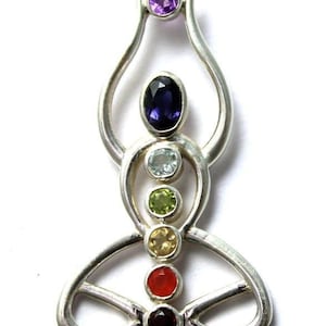 Yogi Chakra Pendant on Silver Chain Handmade in Sterling Silver with 7 Natural Gems image 1