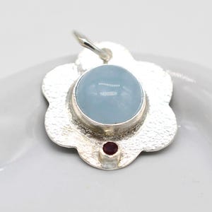 Aquamarine & Ruby Sterling Silver Pendant - Handmade