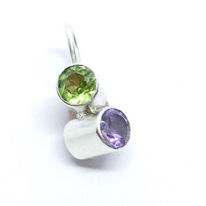 Amethyst & Peridot Sterling Silver Pendant: Unique Handmade Natural Gemstone Jewellery