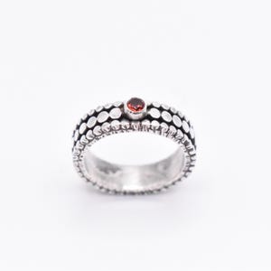 Garnet Sterling Oxidised Sterling Silver Ring