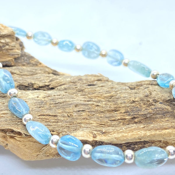 Natural Blue Zircon Silver Bracelet