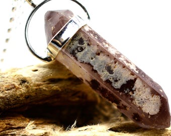 Ciondolo in argento fantasma al quarzo di litio DT: cristallo naturale estratto eticamente per la calma