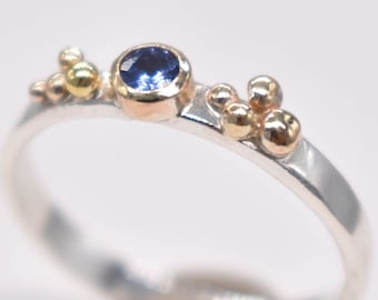 Tanzanite Silver & Gold Ring: Unique Handmade Natural Gemstone Jewellery