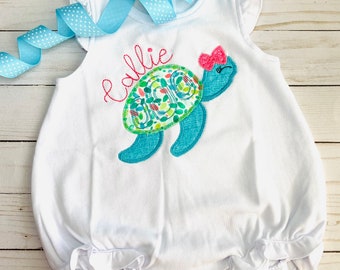 Sea Turtle Retro Printed Baby Infant Girls Short Sleeve Playsuit Outfit Clothes