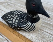 Loon Wood Carving Decoy Folk Art with Canadian Loonie 1989