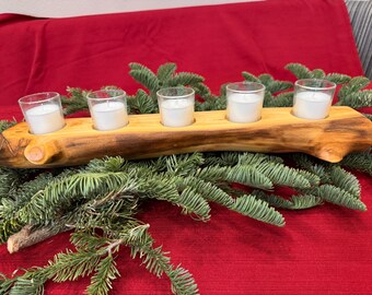 Candelabro de tronco de álamo con 5 velas votivas