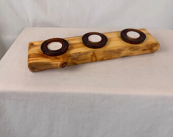 Candelabro de tronco de álamo con 3 velas de té