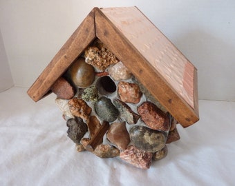 Handmade Outdoor Rustic Colorado Rock Wren Birdhouse with a Copper Roof