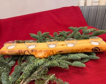 Candelabro de tronco de álamo con 5 velas votivas