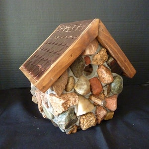 Handmade Outdoor Rustic Colorado Rock Wren Birdhouse with a Copper Roof