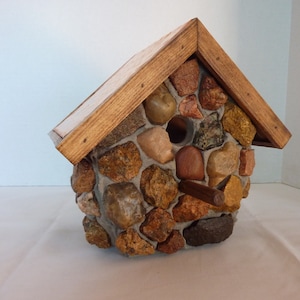 Handmade Outdoor Rustic Colorado Rock Wren Birdhouse with a Copper Roof