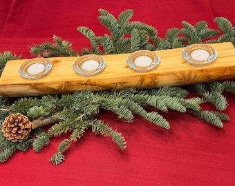 Candelabro de tronco de álamo con 4 velas de té