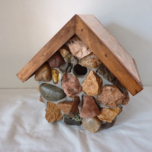 Handmade Outdoor Rustic Colorado Rock Wren Birdhouse with a Copper Roof