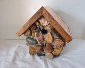 Handmade Outdoor Rustic Colorado Rock Wren Birdhouse with a Copper Roof