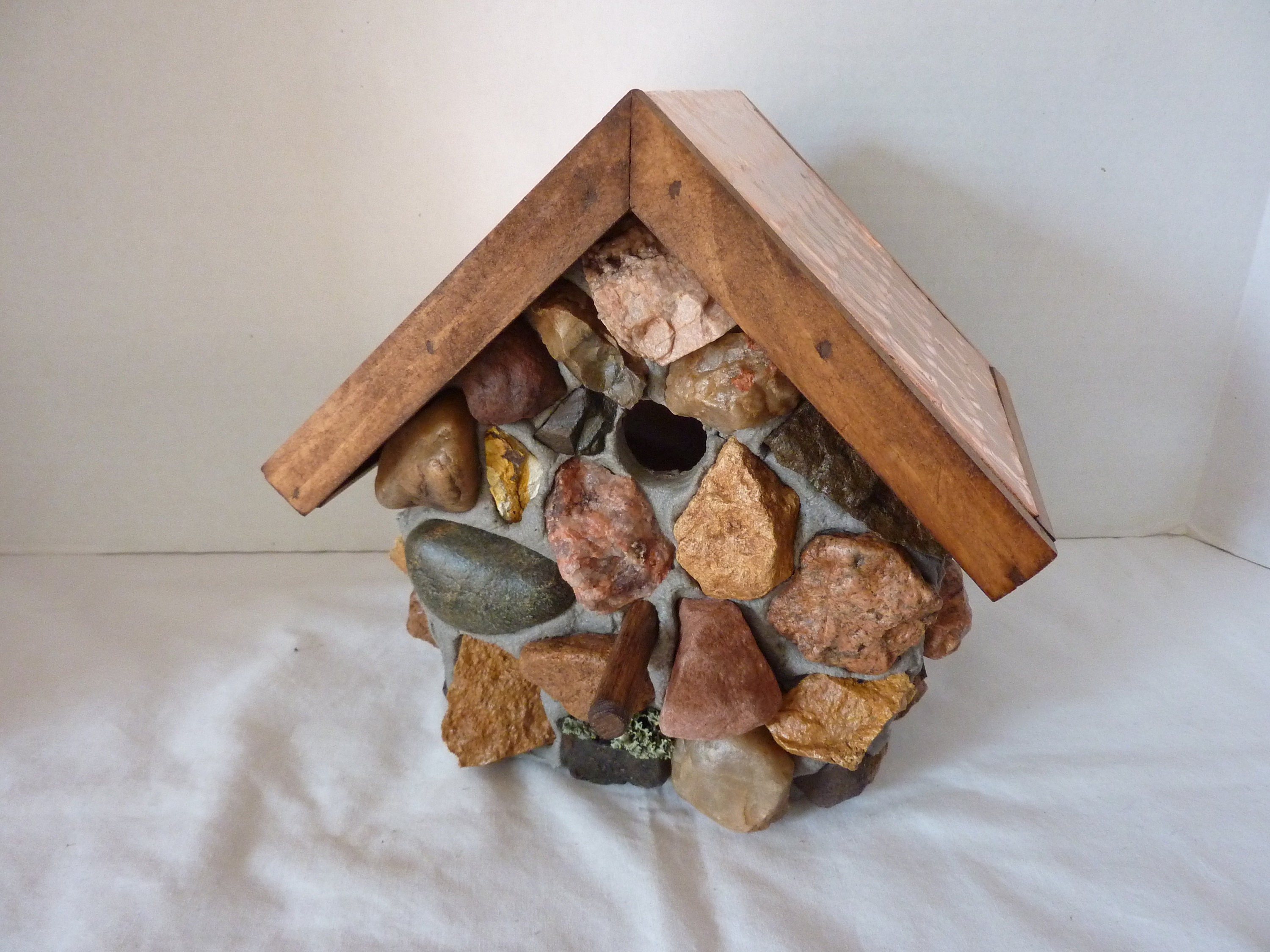 Handmade Outdoor Rustic Colorado Rock Wren Birdhouse with a Copper Roof
