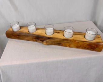 Candelabro de tronco de álamo con 5 velas votivas