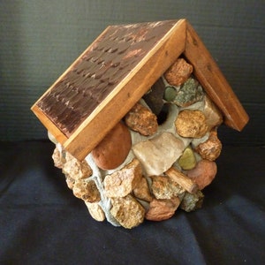 Handmade Outdoor Rustic Colorado Rock Wren Birdhouse with a Copper Roof