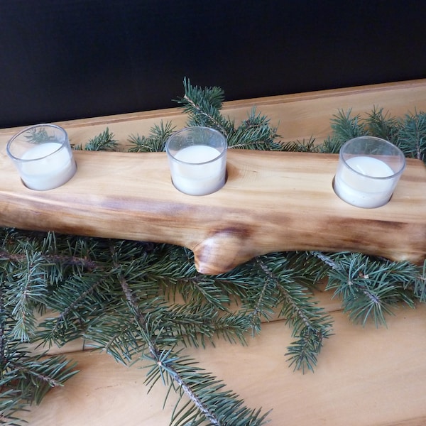 Unique Colorado Aspen Tree Log Candle Holder with 3 Votive Candles