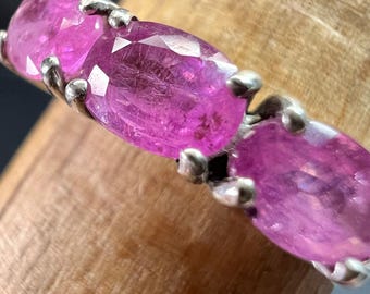Vintage Pink Sapphire & White Zircon Sterling Silver Ring Size 9