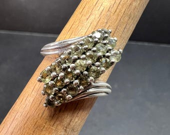Vintage Sterling Silver Green Sapphire Cluster Ring Size 7