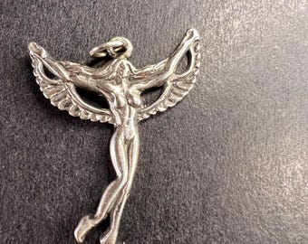 Vintage Sterling Silver Winged Goddess Angel Pendant 2.55g