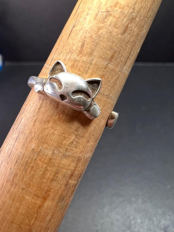 Vintage Sterling Silver Adjustable Cat Ring – Siz… - image 1