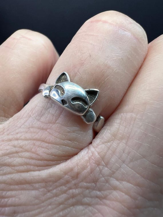 Vintage Sterling Silver Adjustable Cat Ring – Siz… - image 2