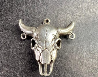 Vintage Sterling Silver Bull Skull Pendant Charm Jewelry Finding