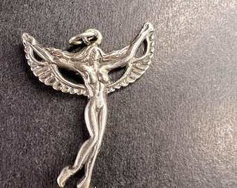 Vintage Sterling Silver Winged Goddess Angel Pendant 2.55g