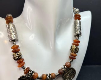 Vintage Berber Amber Resin Coin Necklace Tribal North African Style