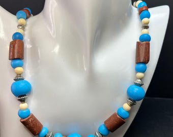 Vintage African Trade Bead Necklace | Large Glass & Ceramic Beads | 24”
