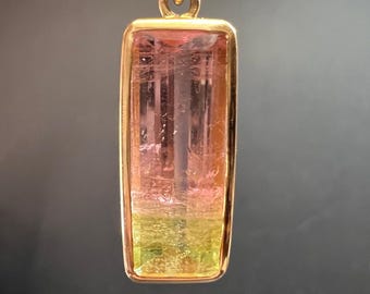 Vintage Natural Watermelon Tourmaline Step Cut 14K Gold Estate Pendant