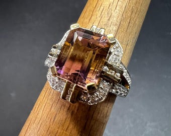 Vintage Ametrine Emerald Cut Ring Gold Over Sterling White Zircon Size 7