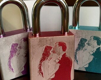 Personalized Photo Love Lock, Custom Engraved Picture Padlock, Photo Engagement Wedding Anniversary Gift, Bridge Keepsake for Couples