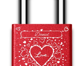 Personalized Love and Hearts Padlock, Engraved Valentine Couples Lock, Custom Anniversary Wedding Gift for Him Her, Paris Romance