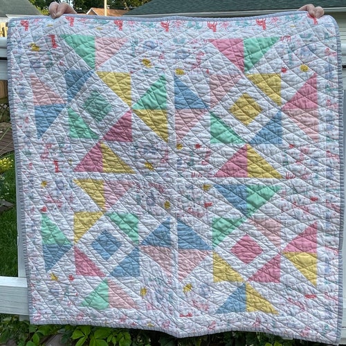 Baby Quilt Quilted Throw Lap Robe Churn Dash Pastel Etsy