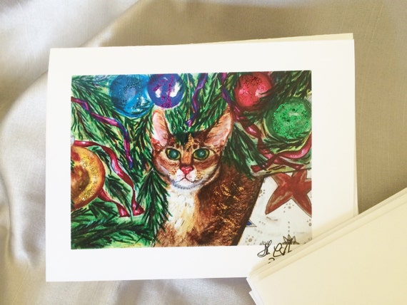 Cat Blank Holiday Notecards: All Wrapped Up