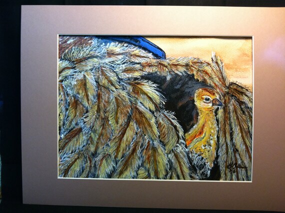 ORIGINAL Chick Under Wing Watercolor Painting