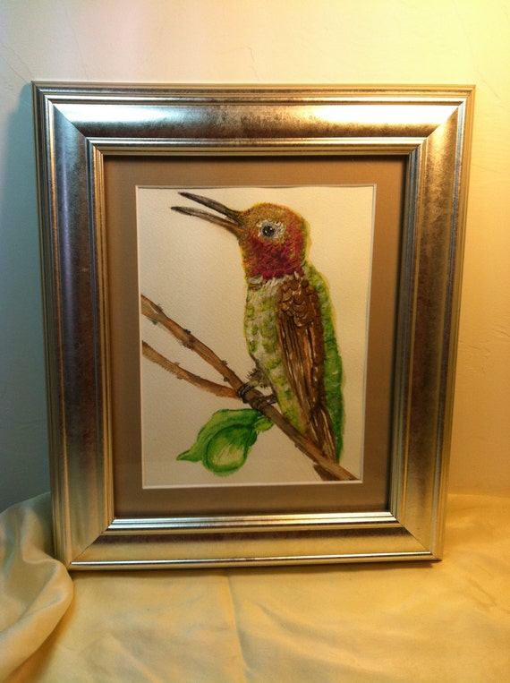 Framed, Ready to Hang Original Watercolor of Anna's Hummingbird