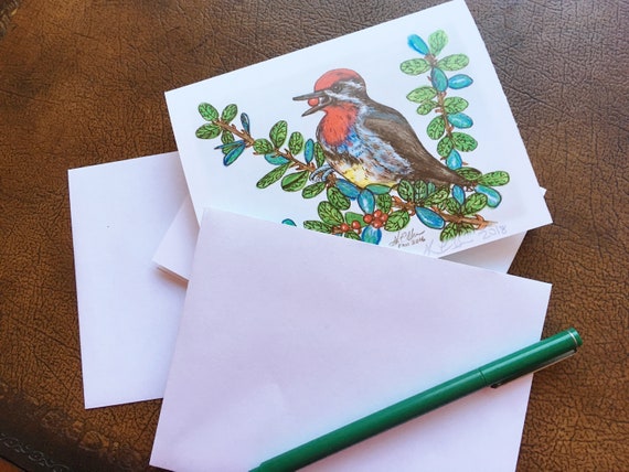 Blank Notecards: Woodpecker and Berries