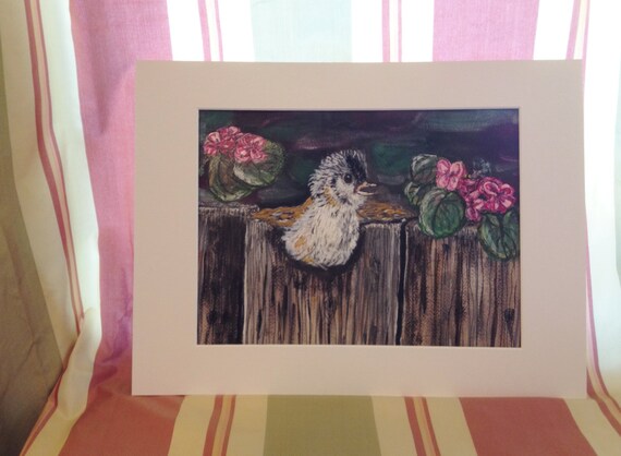 ORIGINAL Fledgling and Geraniums Watercolor Painting