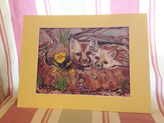 ORIGINAL Mom and Pup Foxes Watercolor Painting